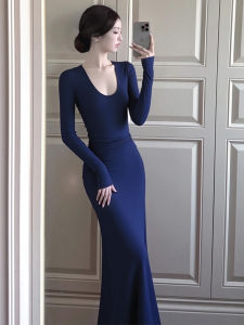 SHANGSHA | Elegant Luxury Blue Dress
