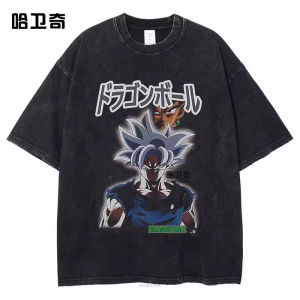 Dragon Ball Washed Tshirt Pure Cotton Loose Short Sleeve Retro Vintage T-Shirt Breathable Casual round Neck Printed T-Shirt