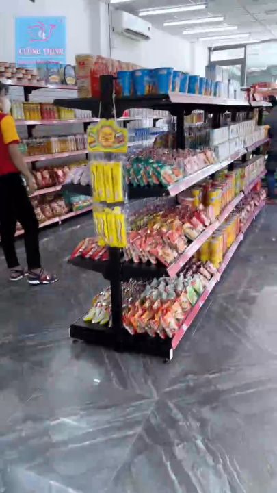 Kê Đôi Siêu Thị (2 mặt) Cao 150cm x Dài 1m2 x Rộng 70cm x 4 tầng, Kệ trưng bày siêu thị Màu Đen