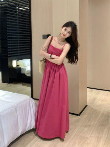 ชุดเดรสสายเดี่ยวสีแดงกุหลาบเซ็กซี่สาวแซ่บสุดหวานสำหรับสาวอวบเดรสทรงเอเก็บเอวดูผอมเพรียวไซส์ใหญ่ดูแพงใส่ช่วงฤดูร้อนสำหรับผู้หญิง