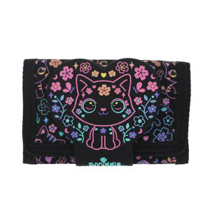 Australia smiggle original childrens wallet girls Black Flower Cat card bag three layer clutch bags 5 inches Kids coin purse
