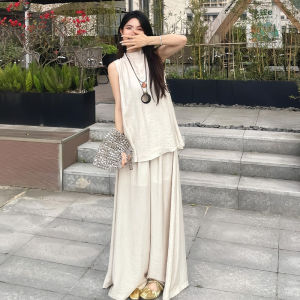 unifittoo | New Chinese Style Sleeveless Womens Dress High Waist Two-Piece Set Summer Trendy Cool Sensation Zen A-Line Skirt Pants