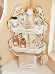 Bathroom Corner Storage Rack Triangle Suction Cup Wall Mounted Toiletries Organizer Nordic Style Carbon Steel Plastic Shelf