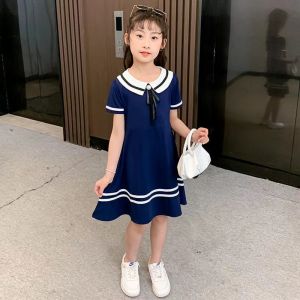 Công Chúa Mùa Hè Đầm Dành Cho Bé Gái 2024 Phong Cách Mới Cotton Vải Bông Vải Chân Váy Chữ A Tay Ngắn Màu Nguyên Chất Cấp Độ An Ninh Cấp B