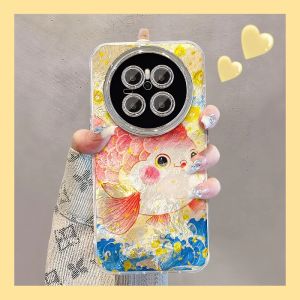 Creative Lucky Carp Full Cover Lens Phone Case for Huawei Mate70 pro Iceberg Pattern Soft Silicone Protective Cover for Women