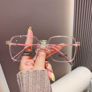 0~-4.0 minus Kacamata Anti Radiasi Wanita Pria Lensa Square Replaceable