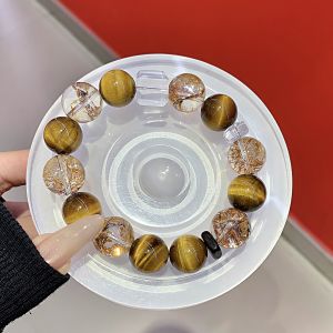 Thời trang tự nhiên pha lê vòng tay nữ tự nhiên vàng hổ mắt vòng tay với lá vàng bùng nổ thiết kế ban đầu năng lượng pha lê vòng tay