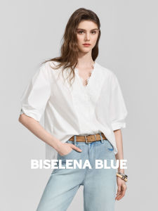 BEIQIANI | Loose V-Neck Medium Sleeve Lace Patchwork Womens Blouse