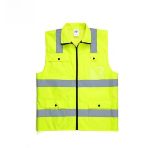 เสื้อกั๊กสะท้อนแสงแบบมีสายรัดหลัง เสื้อคลุมกันลมแบบสะท้อนแสงสำหรับงานก่อสร้าง เสื้อกั๊กแบบสะท้อนแสงสำหรับผู้จัดการที่มีช่องเจาะ