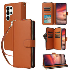 Long Lanyard Zipper Wallet Flip Case for Samsung Galaxy S26 Ultra S25 Plus S24 Fe S23 S22 Card Bag Leather Purse Phone Cover