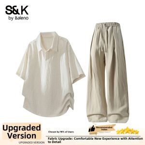 BALENO | Men Summer Loose Casual Short Sleeve Shirt and Wide Leg Pants Two-Piece Set
