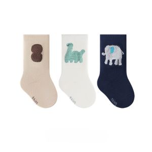 2026 Spring Ins Viral Infant Mid Calf Socks Cute Jacquard Print Soft Cotton Loose Rib Cuff 3 Pairs Newborn Daily Socks