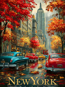 Huacan New Arrivals 2026 Diamond Painting New York Autumn City Street Diamond Mosaic Landscape Complete Kit Wall Decor