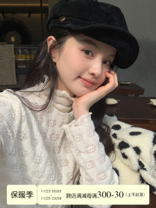 Sinbounboun Lace Embroidery High Collar Long Sleeve T-Shirt Slim Fit Base Layer Shirt Beautiful Atmosphere Sweet Inner Wear