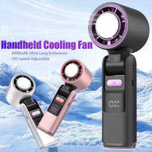 High speed Hand-Held Fans 4000mAh 100 Speeds Digital Display Flashlight Type C Charge Cooling Wind Desk Fans Foldable Refrigeration Stand Fan Portable Hand Table Mini Refrigerable High-speed Fan