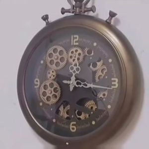 Vintage Moving Gears Silent Wall Clock Office Bedroom Decor Art Home Decor Silent Clock 52x62x7.5cm Pocket Watch Style