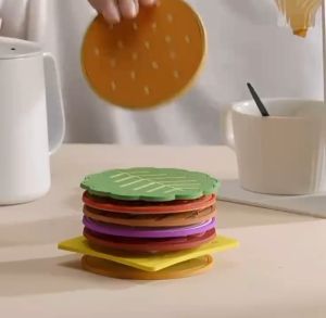 8pcs Set Anti-Slip Drink Mat Hamburger Coaster Coffee Cup Insulation Pad Creative Layered Design Cup Coaster Glass Coaster
