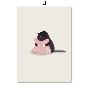 Kawaii Funny Meditation Black Cat Lazy Cat Wall Art Canvas Painting Nordic Posters And Prints Wall Pictures Baby Kids Room Decor