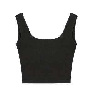 NEVA HU Black Knitted Short Strapless Vest Womens Summer Outerwear Chest Pad Square Collar Bridesmaids Clothing