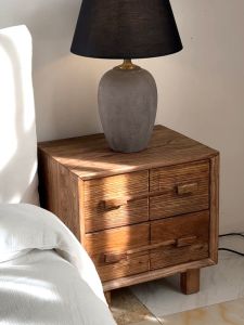 Wabi-Sabi Style Wooden Nightstand Sofa Side Table Storage Cabinet for Homestay Hotel Solid Wood Furniture Traditional Design