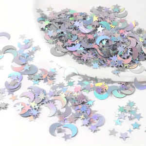 1 Pack of 2000 Pieces Laser Gold Silver Crescent Film Size Mixed Cross Star and Moon Party Decoration Photo Props Nail Art Sequins Suitable for Birthday Wedding Holiday Party Glitter Patches
