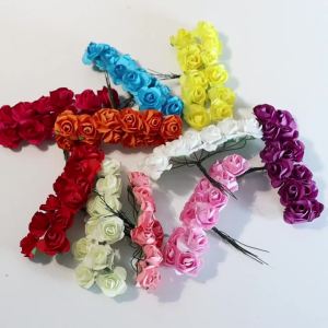 144pcs 2cm Artificial Rose Flower Colorful Paper Flower Party For DIY Garland Bouquet Wrist Corsage Wedding Decor Accessories