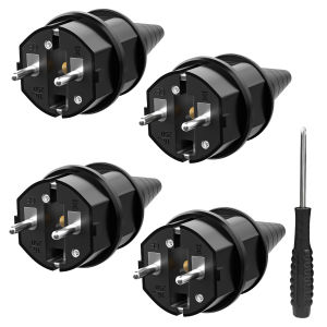 4pcs EU Plug Adapter 250v 16A Male Replacement Outlets Rewireable Electric Schuko Power plug Germany Connector Waterproof black