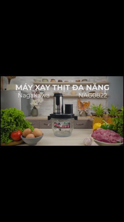 Máy xay thịt đa năng Nagakawa NAG0822, cối thủy tinh 2 lít, lưỡi dao kép, 6 chức năng, công suất 400W, bảo hành 12 tháng