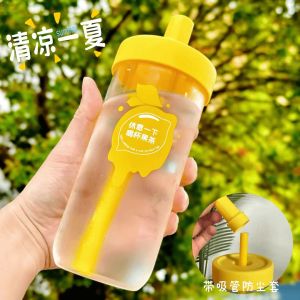 Lemon Fruit Plastic Straw Cup Portable High Temperature Resistant Simple Design Womens High Color Water Cup New 2025 Yellow