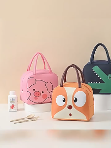 Aqrau 【เสื้อผ้าออกซ์ฟอร์ด💖】กระเป๋าใส่ข้าวกลางวันลายการ์ตูนกระเป๋า Bento แบบพกพาถุงรักษาอุณหภูมิการ์ตูนใหม่สำหรับเด็กและนักเรียน