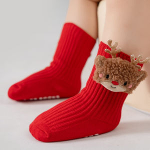 Christmas Baby Socks For Boys Girls Autumn Winter Toddler Anti-slip Floor Socks Red Festive New Year Sock 0-3 Years