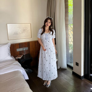 Square Collar Bow Tie Puff Sleeve Dress