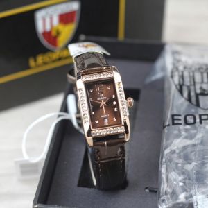 Jam tangan Wanita Leopard 8087 tali kulit tanggal aktif mata kotak analog original