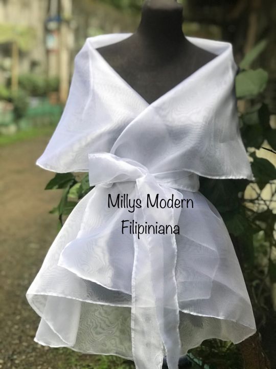 Modern Filipiniana wrap around White Plain White Plain Cheongsam