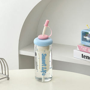 Heat-Resistant Transparent Glass Cup with Straw