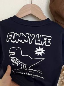 Áo Thun Dino in Họa Tiết Mùa Hè Cho Bé Trai Tay Ngắn Mặc Ngoài Trời Thời Trang Trẻ Em Phong Cách Hàn Quốc Thoáng Khí Cotton 95%