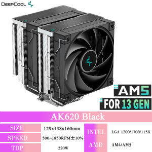 DeepCool AK620 ZERO DARK Twin Tower Radiator 6 Heat Pipes CPU Cooler Air Cooling For Intel LGA2066/2011/1700/1200/115X AM5/AM4