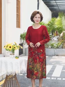 Váy trung niên thu đông tay dài V25 cao cấp sang trọng - Đầm đẹp dự tiệc dạ hội cho mẹ bà người lớn tuổi 40 50 60 70
