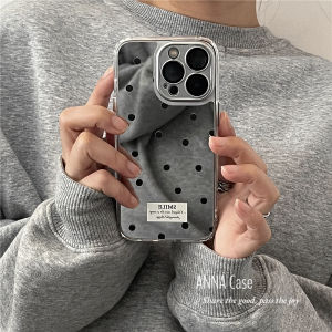 Annacase Ins Girl Soft Mirror Black Small Polka Dot Label Phone Case Full Cover Protection against Falls for iPhone 16 pro Max 15 pro Max Apple 13 12
