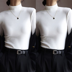 Miiow | Cat Person Mid-Neck Base Shirt Womens Autumn Winter Style Long Sleeve Half High Neck Slimming Versatile Thickened Long Sleeve Outerwear