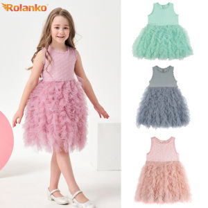 Rolanko Kids Girls Tutu Dress Ruffle Flower Toddler Baby Tulle Sleeveless Princess Party Summer Wear 2-7Years
