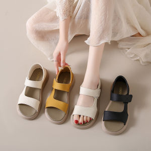 Round Toe Flat Sandals for Women To Wear Summer New Fashion Two-wear Back Bag Heel Velcro Roman Beach Sandals