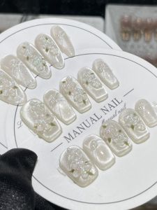 Summer Fresh Ice Transparent Cat Eye Nail Tips Tea Rose White Enhancing False Nails Wearable Nail Art Tools from Mainland China