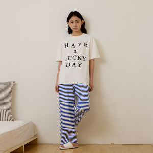 me home wear | Bộ Đồ Ngủ In Chữ Cotton Phong Cách Rộng Rãi Mới 2026