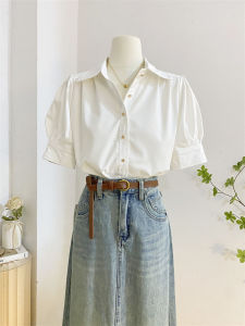 เสื้อเชิ้ตคอปกสั้นผู้หญิง ทรงหลวม สไตล์เกาหลี แขนสั้น ทรงพอดีตัว ทรงเข้ารูป เสื้อเชิ้ตทำงาน ฤดูร้อน 2024