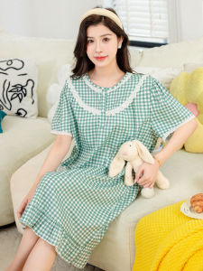 Váy Ngủ Cotton Nguyên Chất Cho Nữ Tay Ngắn Dài Vừa Phải Cỡ Lớn Mặc Ở Nhà in Họa Tiết Cotton Nguyên Chất Mùa Hè Váy Ngủ Thoải Mái