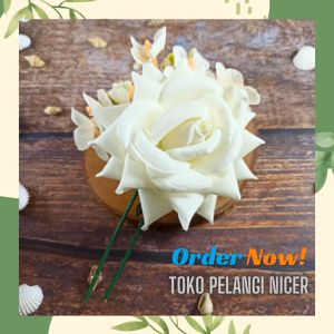 Tusuk Sanggul Rambut Sakura Mix Mawar Putih - Hiasan Sanggul Rambut Hairdo Cucuk Mawar Sakura Putih