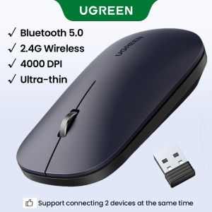 UGREEN Silent Wireless Mouse Dual Model 2.4Ghz Wireless Bluetooth 5.0 4-Level Adjustable Silent Buttons 4000 DPI Optical Tracking Ambidextrous PC / Mac / Laptop/Tablet/Phone