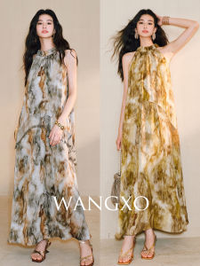 WANGXO | Đầm Quai Ngọt Ngào Kiểu Họa Tiết Dầu Đính Hạt Có Tassels Chất Liệu Satin Jacquard