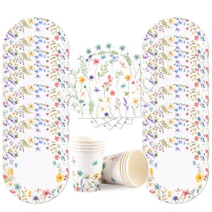 Wildflower Party Supplies Spring Floral Butterfly Paper Plates Disposable Baby Shower Birthday Tableware Decor Wedding Tea party